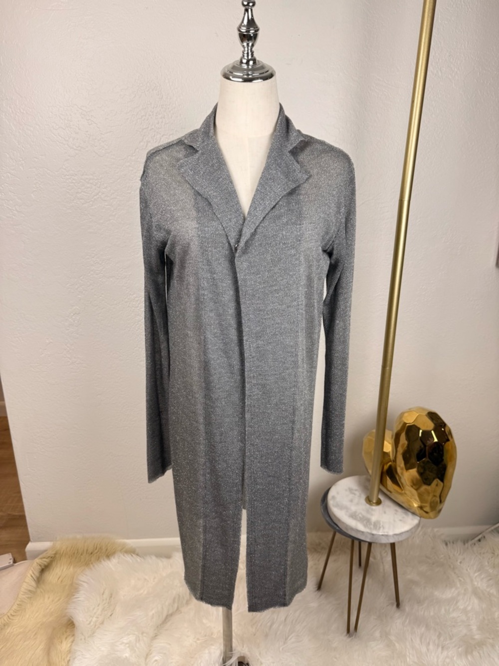 JAGA Los Angeles Lagenlook/Rare‎ Metallic Silver Sheer Cardigan/Whimsigoth/Luxe